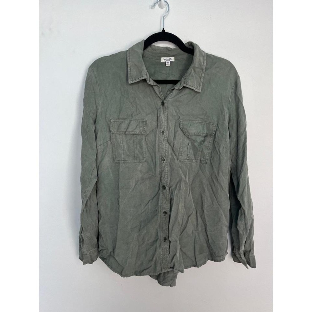 Splendid Button Down Shirt Women Medium‎ Green Long Sleeve Casual Utility